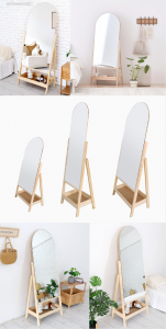 Arched Wood Easel Standing Floor Mirror