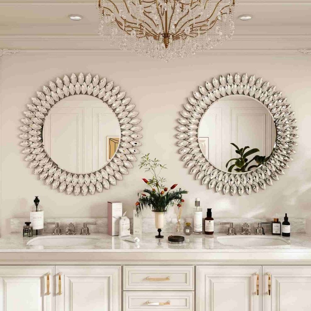 Round Jeweled Mirror for Wall Decor