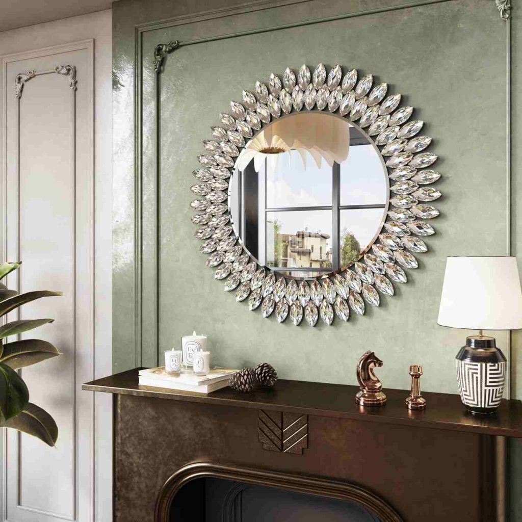 Round Jeweled Mirror for Wall Decor