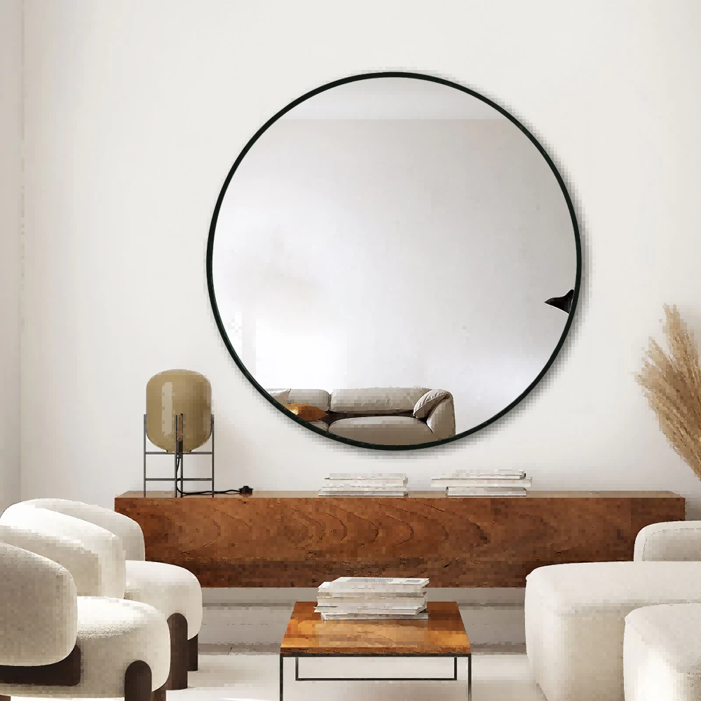 Modern Round Wall Mirror Black Gold Aluminium Frame Mirror