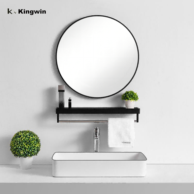 Modern Round Wall Mirror Black Gold Aluminium Frame Mirror
