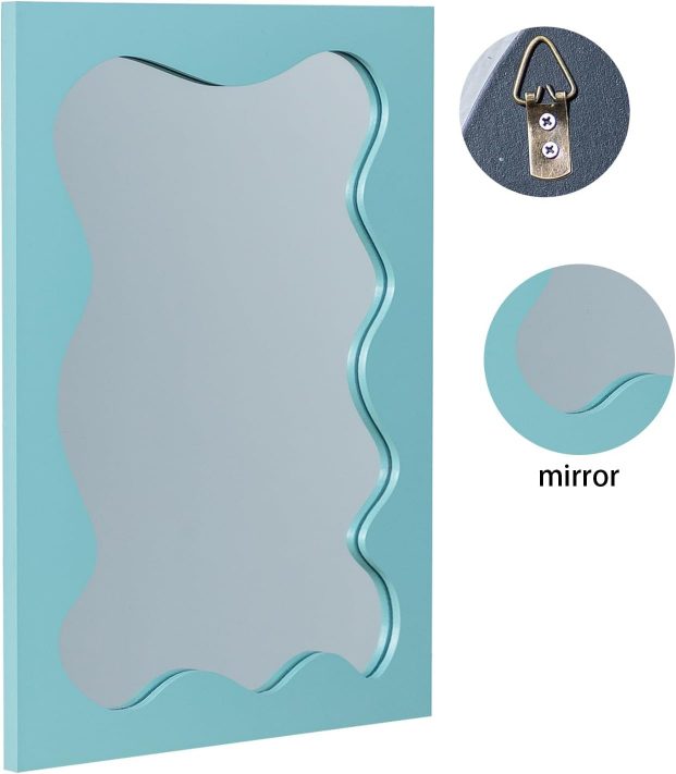 Wavy Irregular Mirror with Wooden Frame