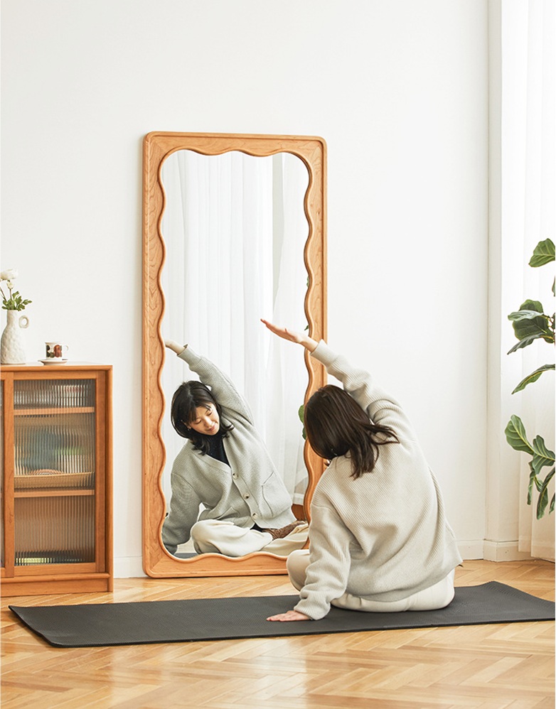 Wood Scalloped Wavy Floor Mirror 80cm x 165cm