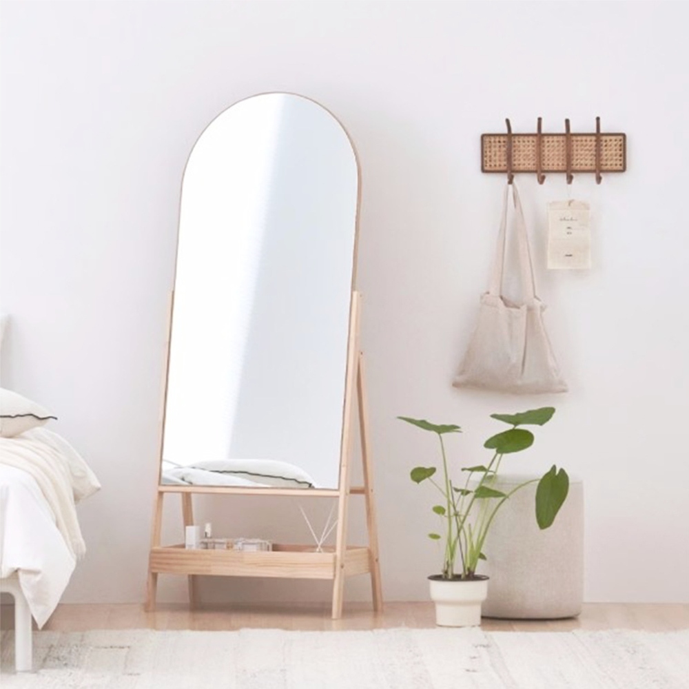 Arched Wood Easel Standing Floor Mirror