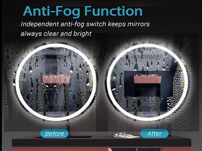 Round smart LED bathroom mirror with touch control and anti fog function for residential projects