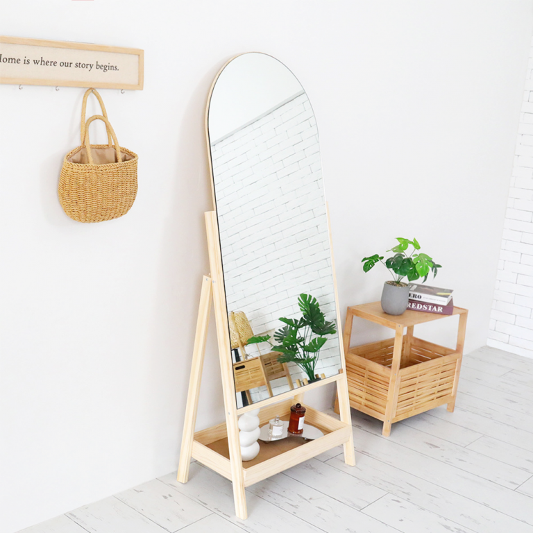Arched Wood Easel Standing Floor Mirror