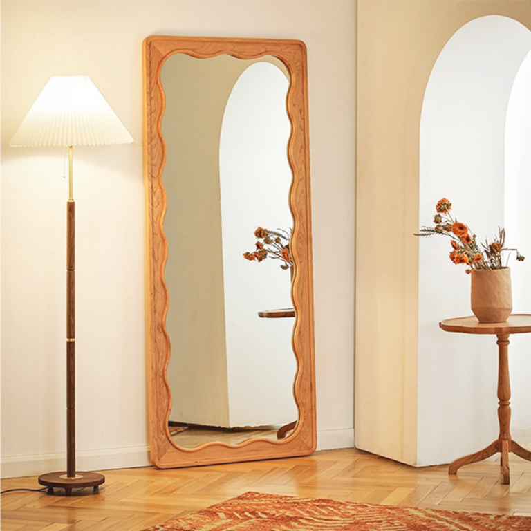 Wood Scalloped Wavy Floor Mirror 80cm x 165cm