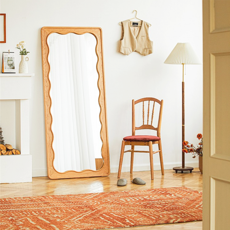 Wood Scalloped Wavy Floor Mirror 80cm x 165cm