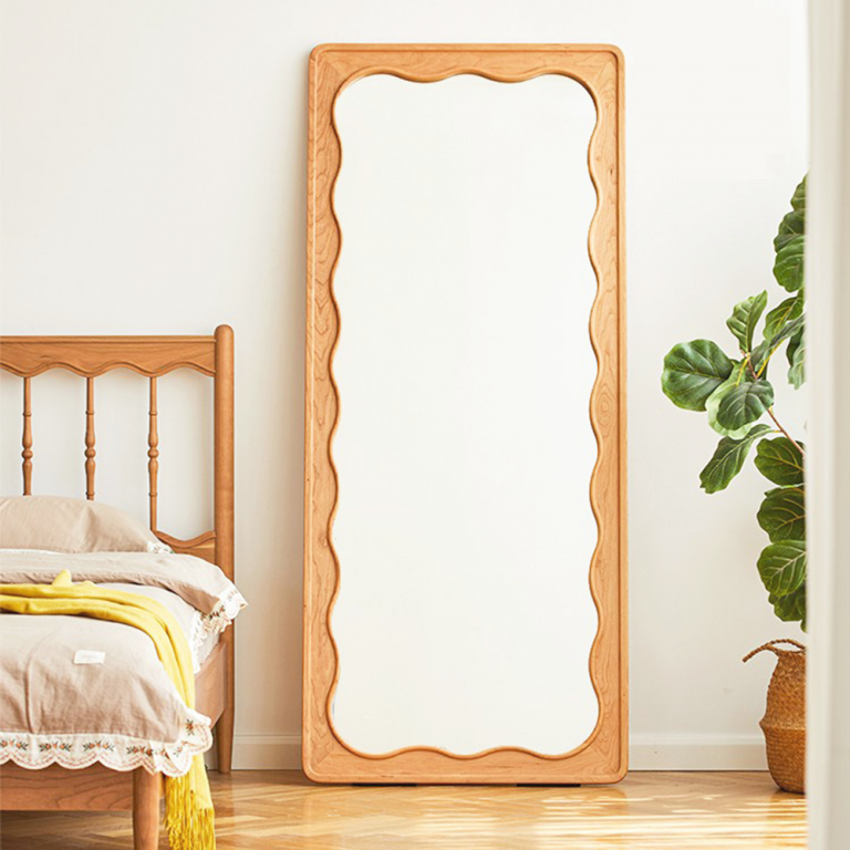 Wood Scalloped Wavy Floor Mirror 80cm x 165cm