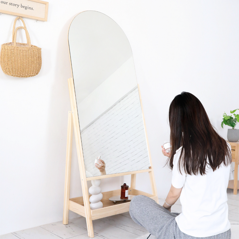 Arched Wood Easel Standing Floor Mirror