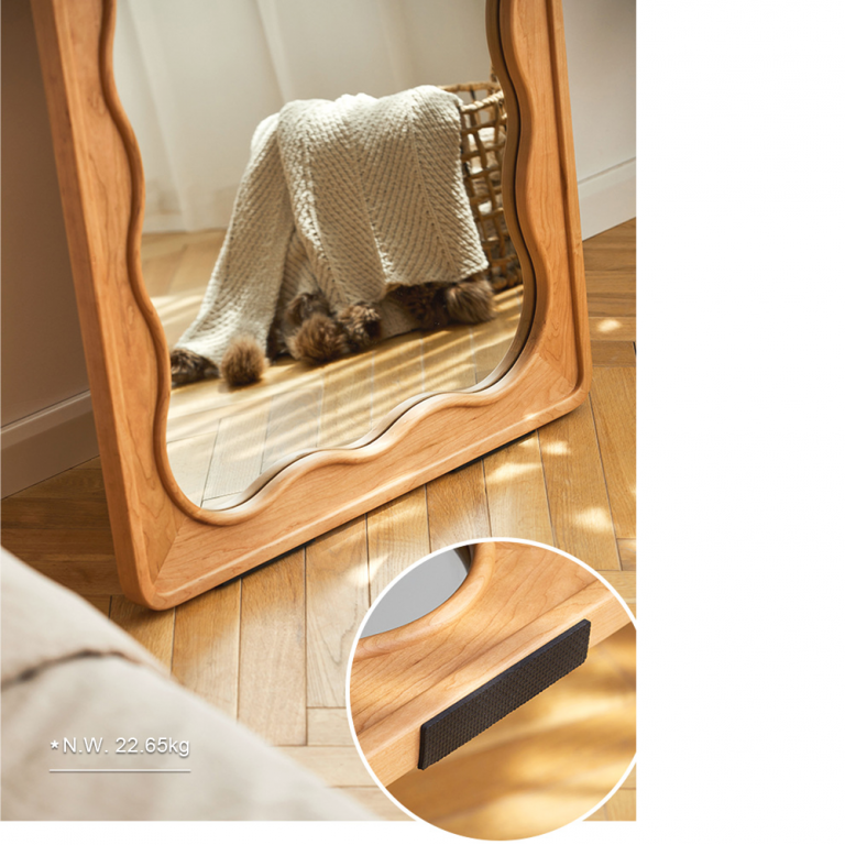Wood Scalloped Wavy Floor Mirror 80cm x 165cm