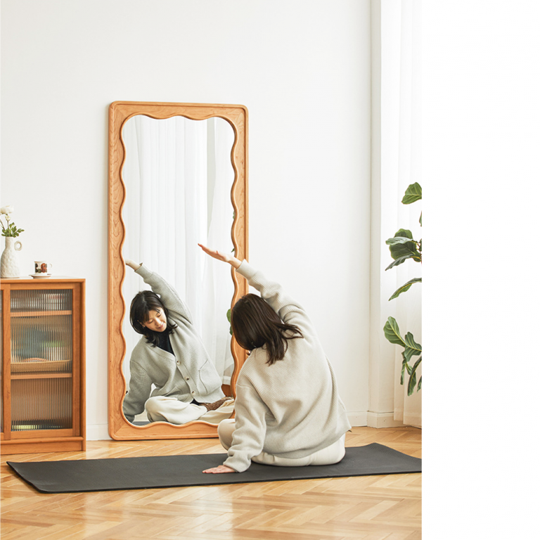 Wood Scalloped Wavy Floor Mirror 80cm x 165cm