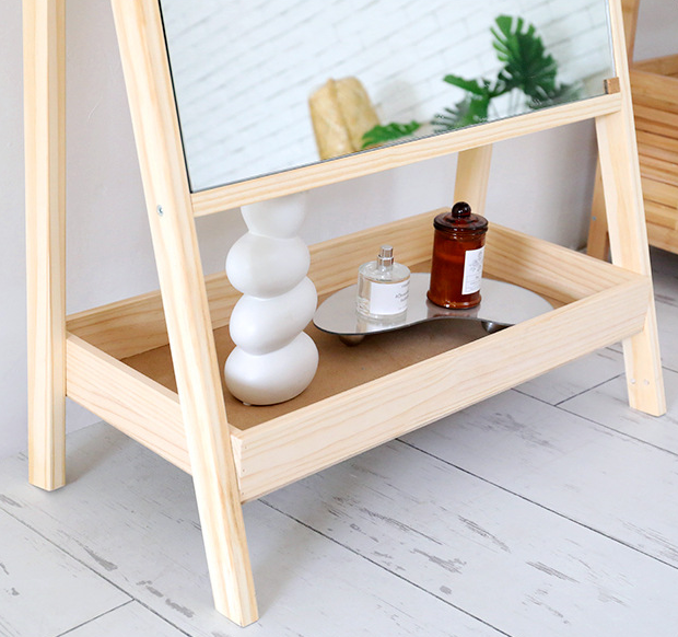 Arched Wood Easel Standing Floor Mirror