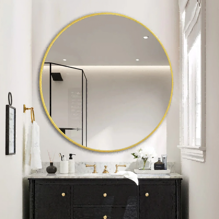Modern Round Wall Mirror Black Gold Aluminium Frame