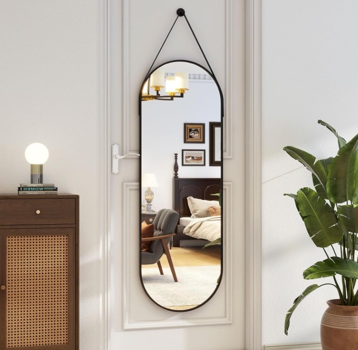 Full Length with Hanging Leather Strap Bathroom Mirror