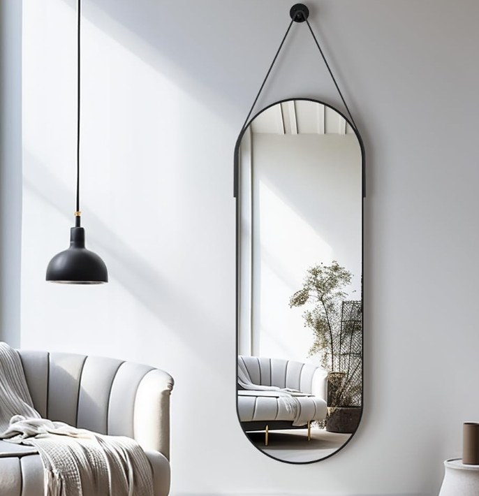 Full Length with Hanging Leather Strap Bathroom Mirror
