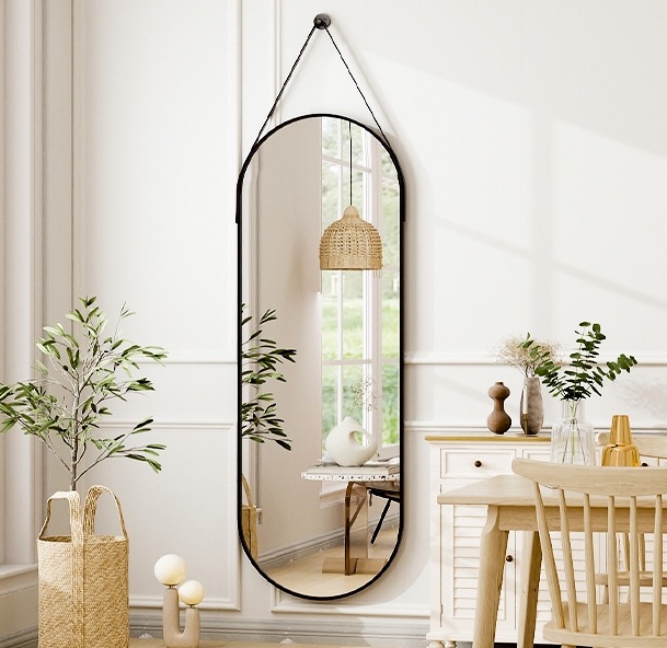 Full Length with Hanging Leather Strap Bathroom Mirror