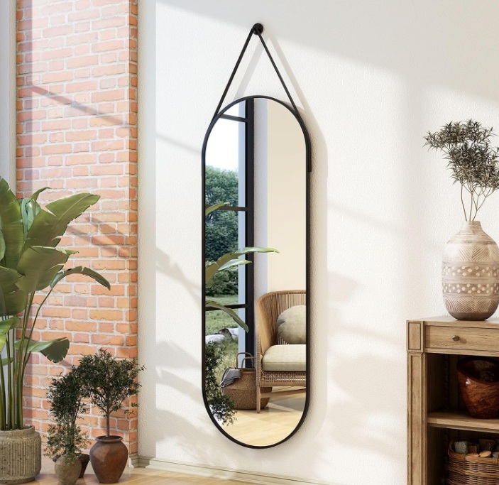 Full Length with Hanging Leather Strap Bathroom Mirror