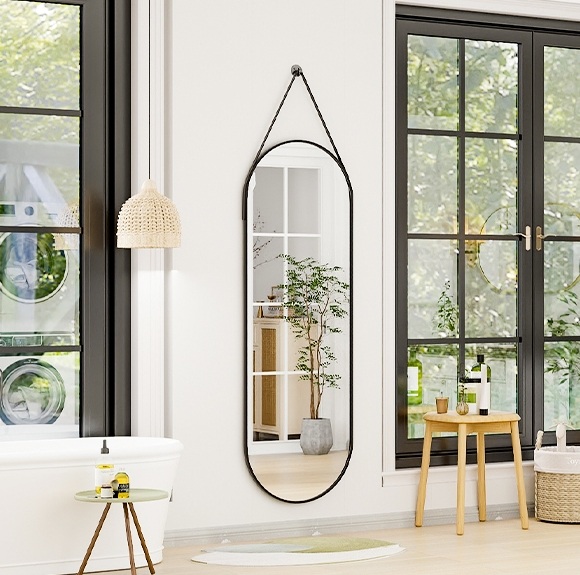 Full Length with Hanging Leather Strap Bathroom Mirror