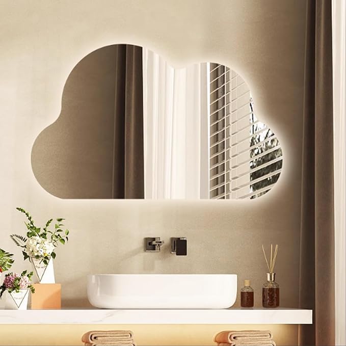 Cloud shape smart LED mirror with LED lighting and anti fog function for hospitality interiors