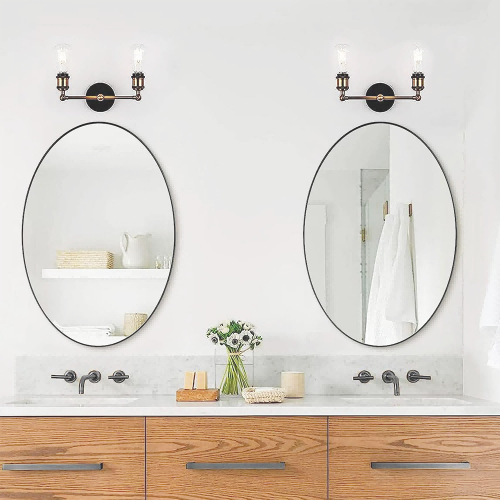 Oval LED bathroom mirror design for double vanity residential and hospitality projects
